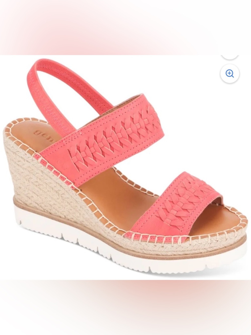 NWT ~ Gentle Souls By Kenneth Cole Leather Coral Woven Espadrille Wedge Sandal